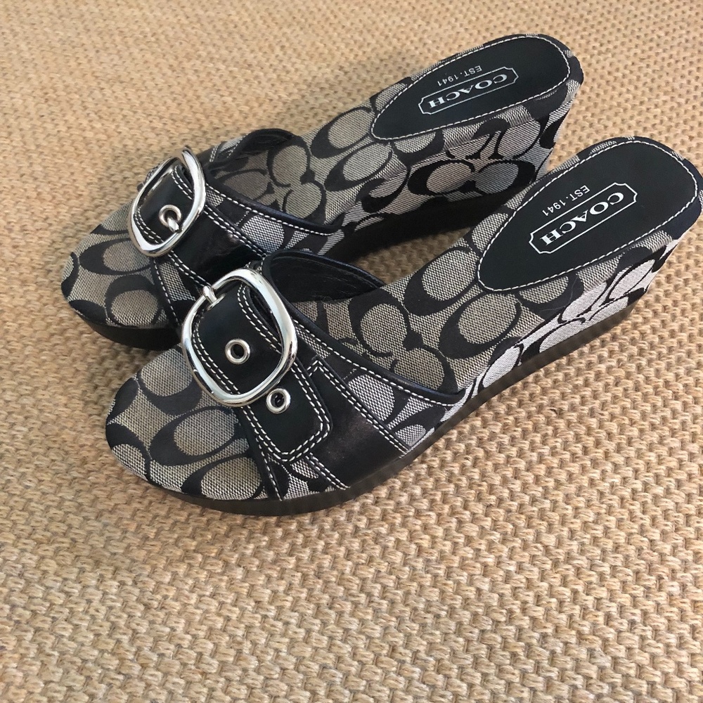 Black trendy Coach wedge sandals